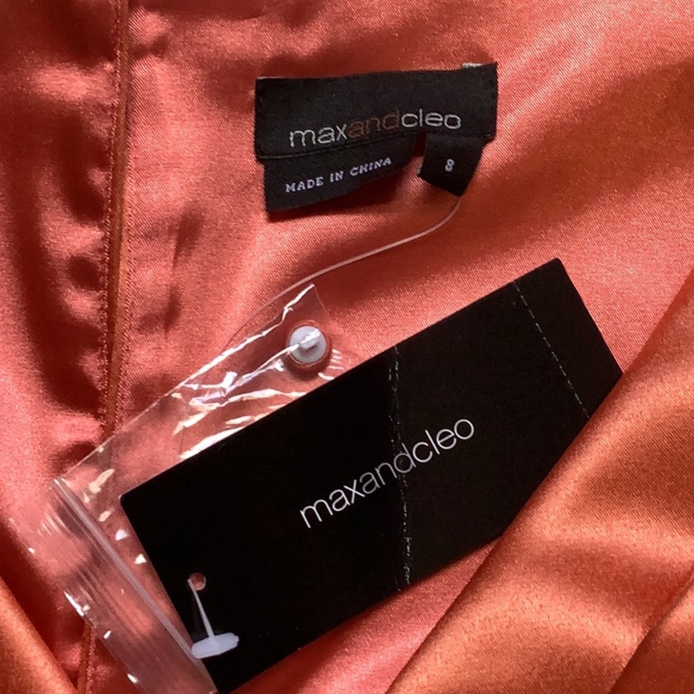 Max & Cleo Coral Satin Midi Dress - Picture 4 of 11